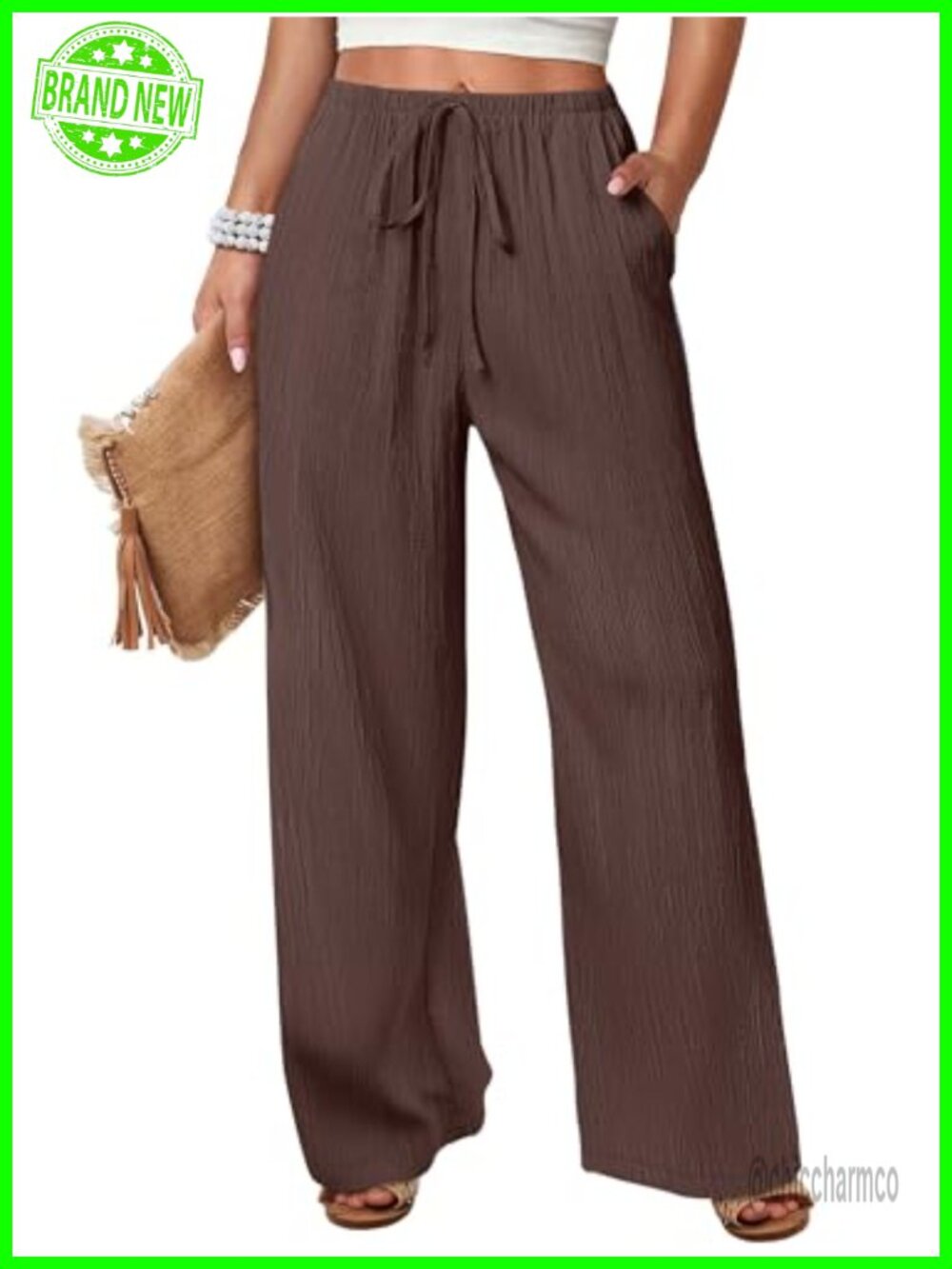 Womens Wide Leg Flowy Palazzo Pants Elastic Waist Beach Lounge Trousers